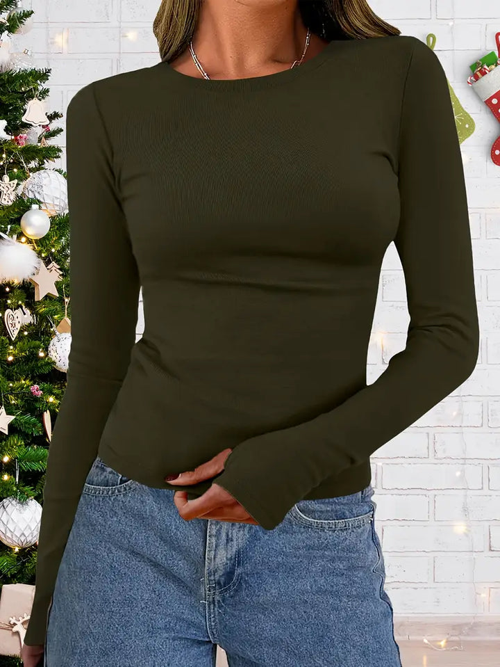 Damen Langarm-Top mit Rundhalsausschnitt für Herbst & Winter – Vivienne