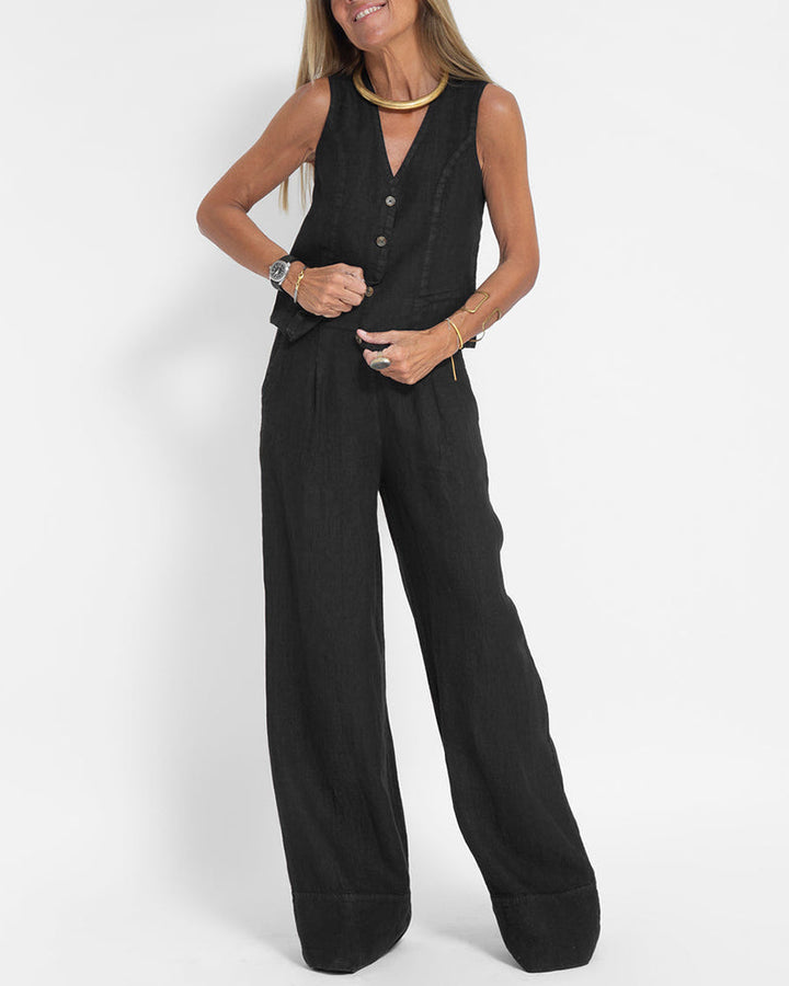 Leinen 2-teiliges Set mit weiter Hose und Weste – Alma