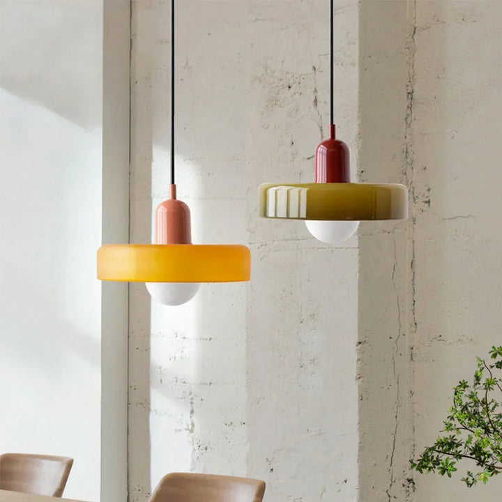 Bauhaus Buntglas-Pendelleuchte