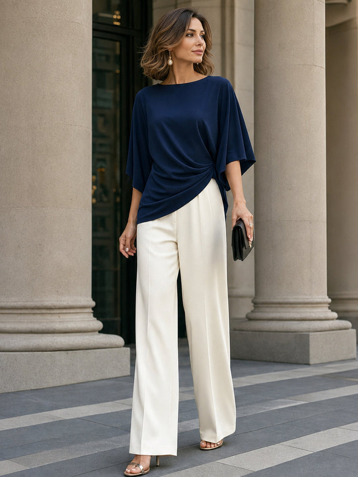 Drapierte Bluse und Hose mit weitem Bein – Zweiteiler