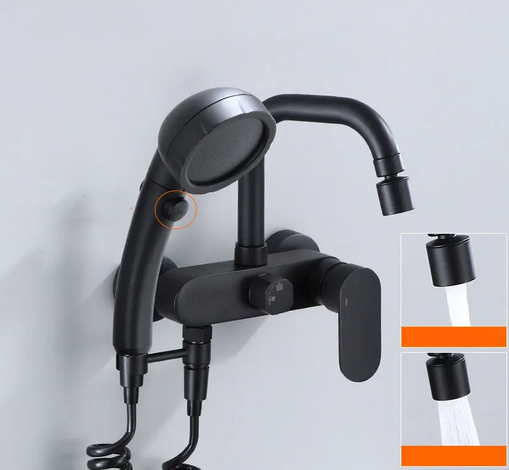 AquaJet Wandarmatur in Schwarz aus Messing