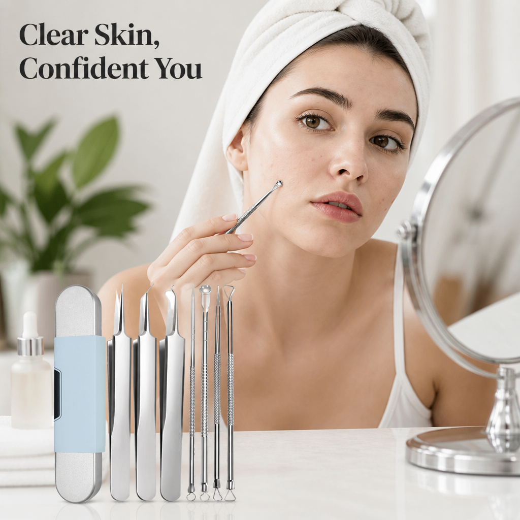 Präzisions-Set zur Mitesserentfernung für weiche, klare Haut
