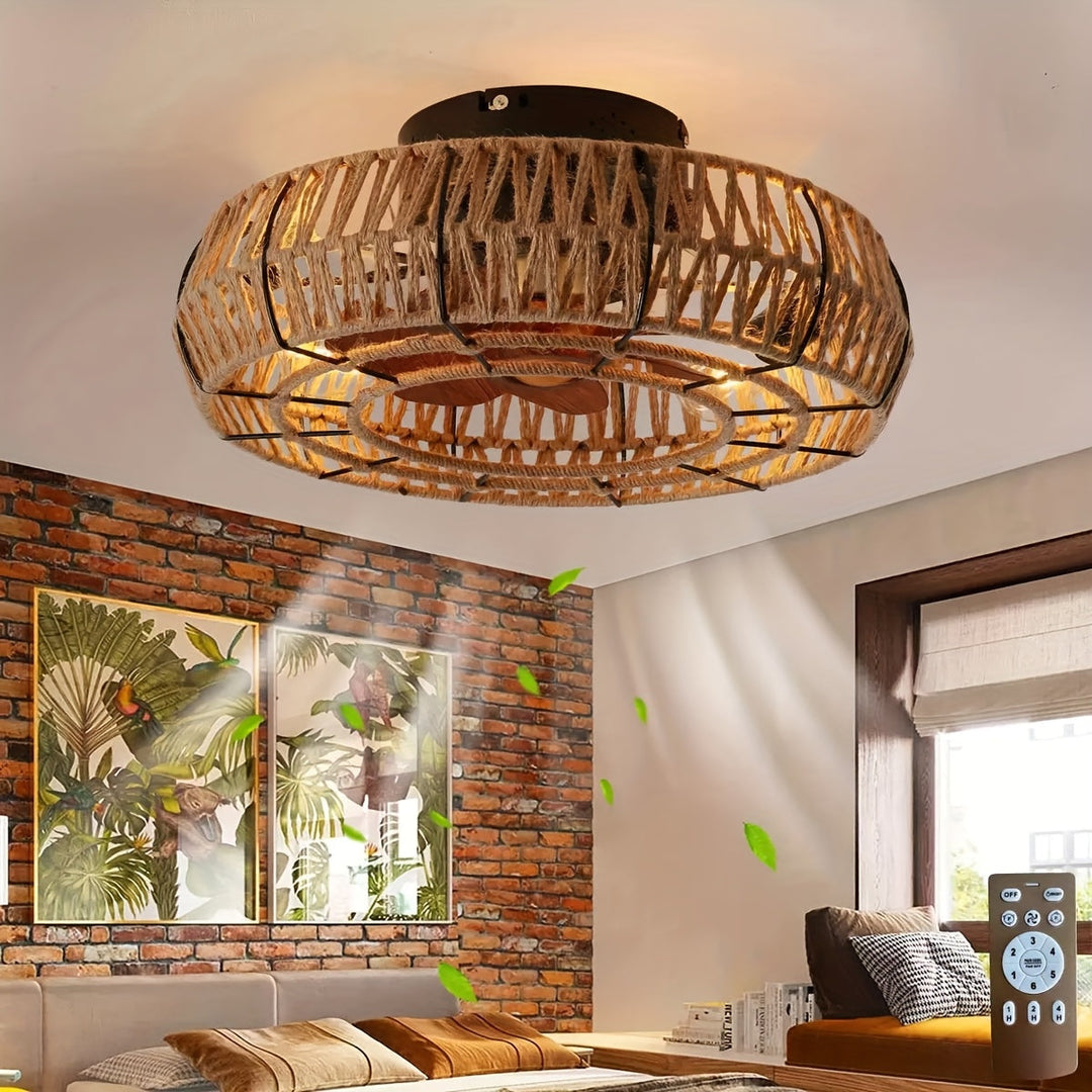 Amara Deckenventilator aus handgeflochtenem Luxus-Rattan - Ein Einrichtungselement im Zen-Stil, äußerst leise