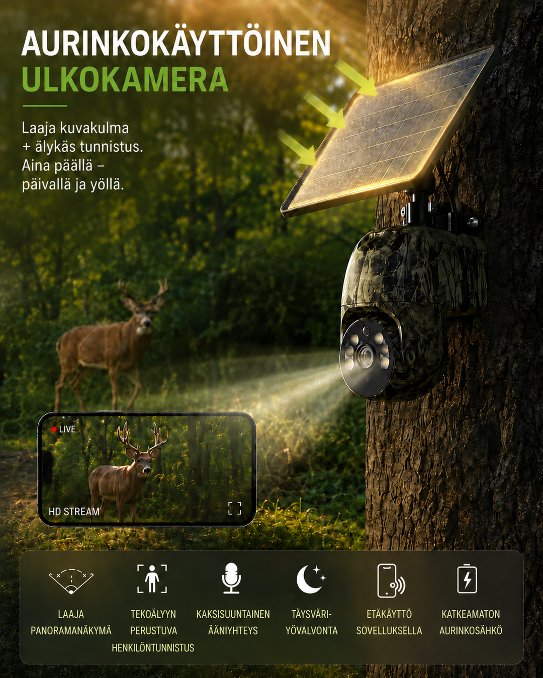 Solarbetriebene kabellose Sicherheitskamera mit 4G LTE oder WLAN, 2K, PTZ, Nachtsicht