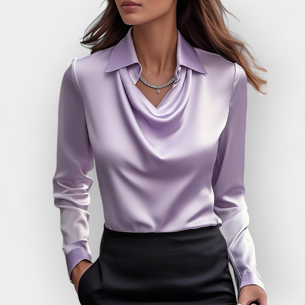 Elegante Satinbluse mit Wasserfallkragen
