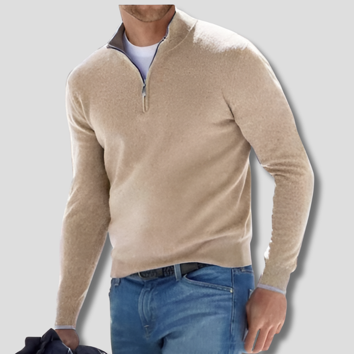 Baumwollpullover mit Reißverschlusskragen für Herren