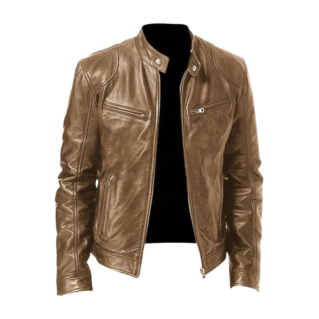 Klassische Lederjacke mit Stehkragen für Männer
