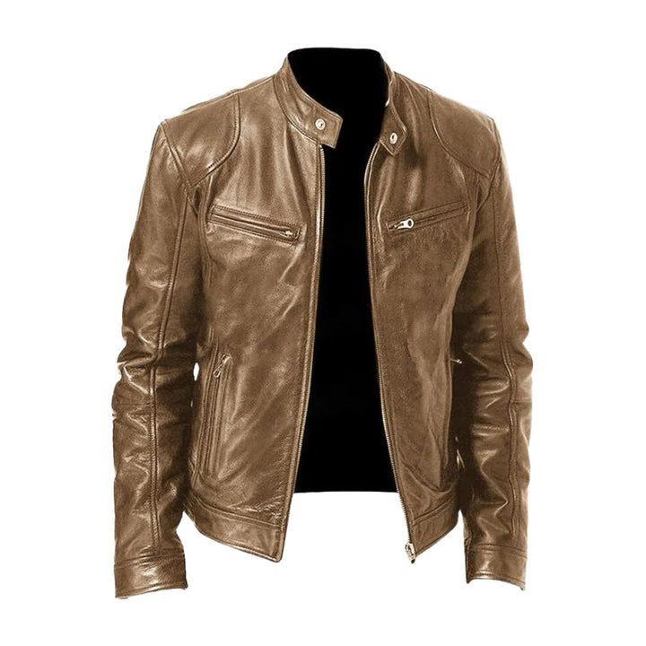 Klassische Lederjacke mit Stehkragen für Männer