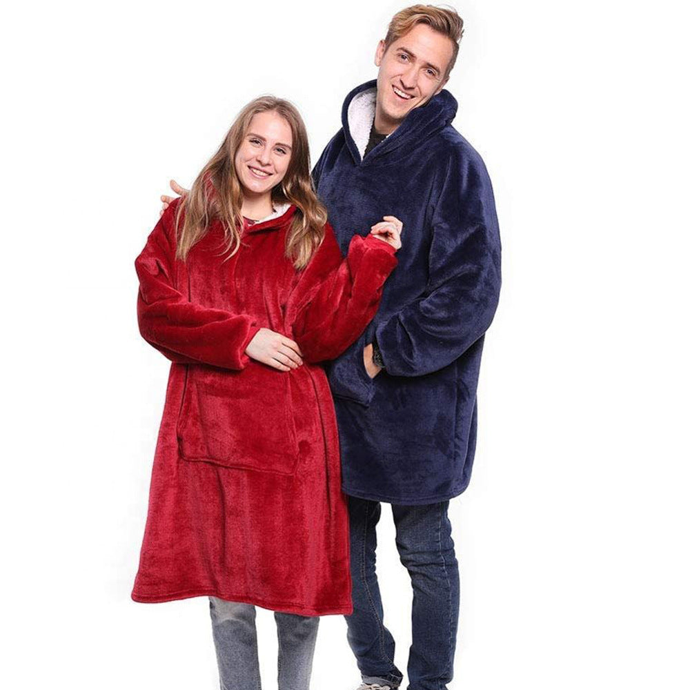 Decken-Hoodie aus Flanell mit Kapuze und Tasche – Einheitsgrösse