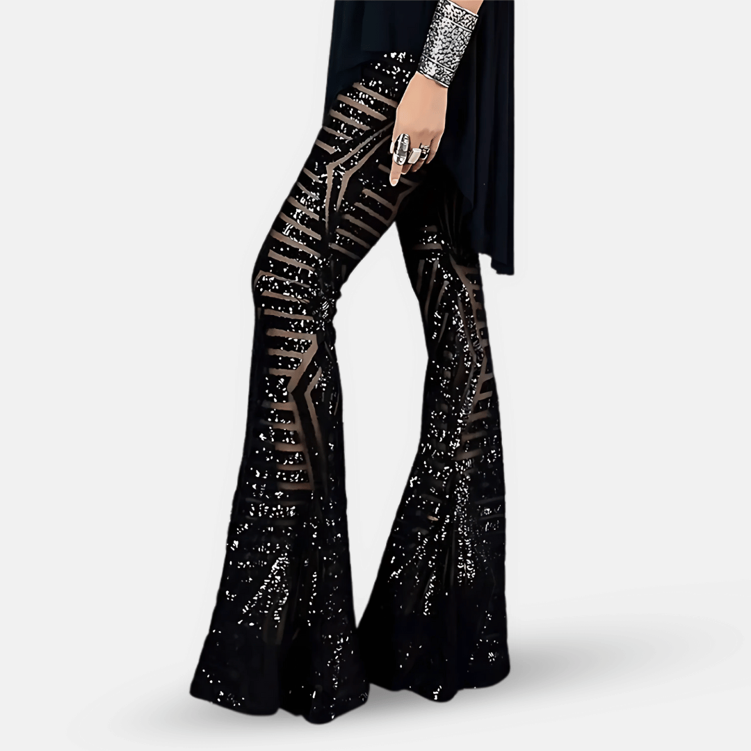 Schlaghose mit Pailletten und hoher Taille für Damen