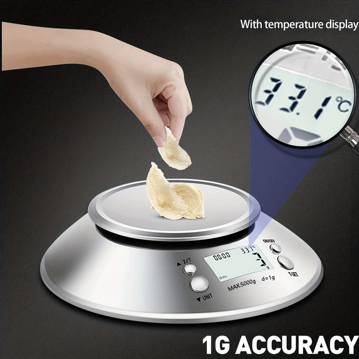 Digitale Küchenwaage mit Edelstahlschüssel – Präzision mit Temperatursensor und Timer-Funktion zum Kochen und Backen