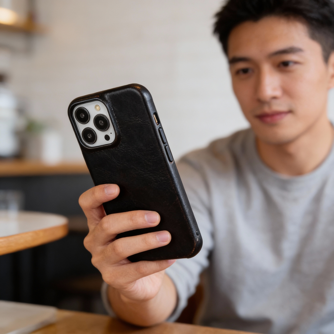 Echtlederhülle mit Ölwachs für Apple iPhone