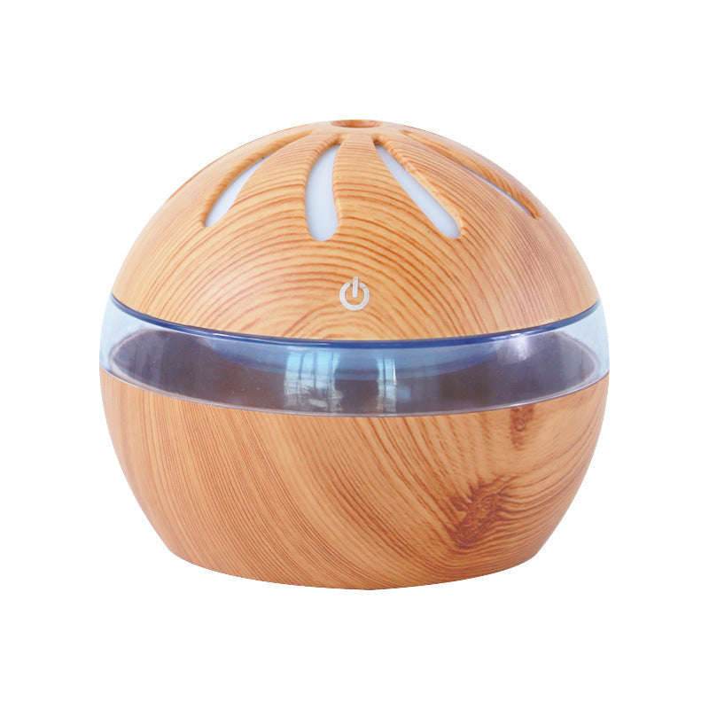 Runder Luftbefeuchter in Holzoptik mit Stimmungslicht, per USB