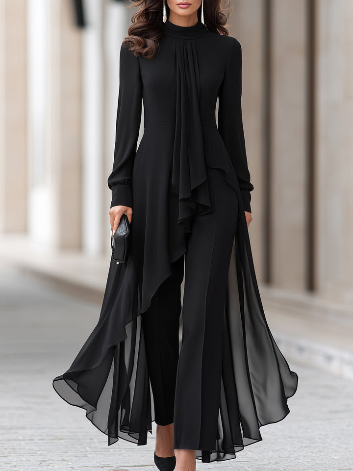 Damen Chiffon-Tunika und weite Hose mit drapiertem Halstuch