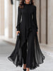 Damen Chiffon-Tunika und weite Hose mit drapiertem Halstuch