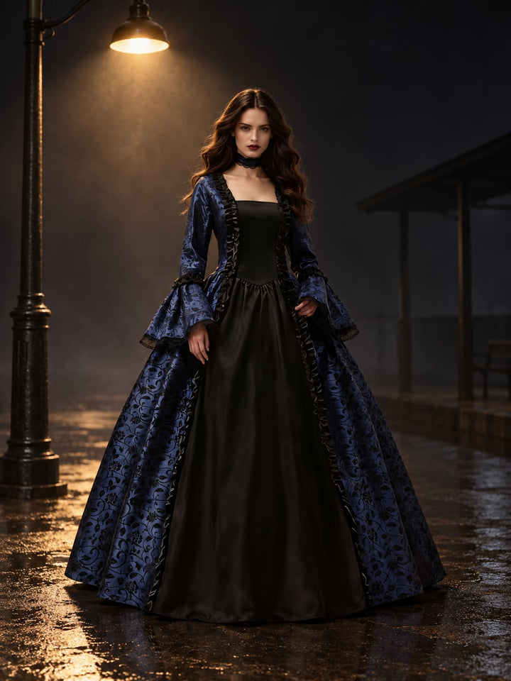 Frauen Gothic Vampir Halloween Kostümkleid mit ausgestellten Ärmeln