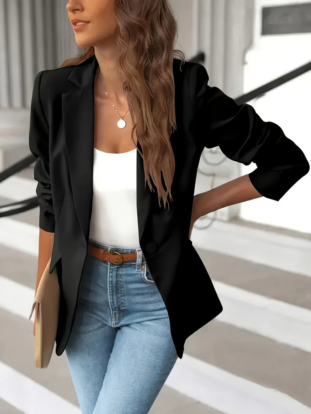 Damen Blazer mit langen Ärmeln und Reverskragen