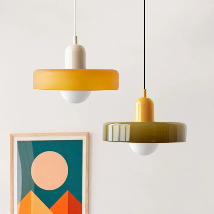 Bauhaus Buntglas-Pendelleuchte