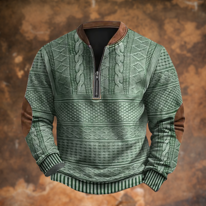 Herren-Strickpullover mit halbem Reißverschluss und Ellbogenpatches