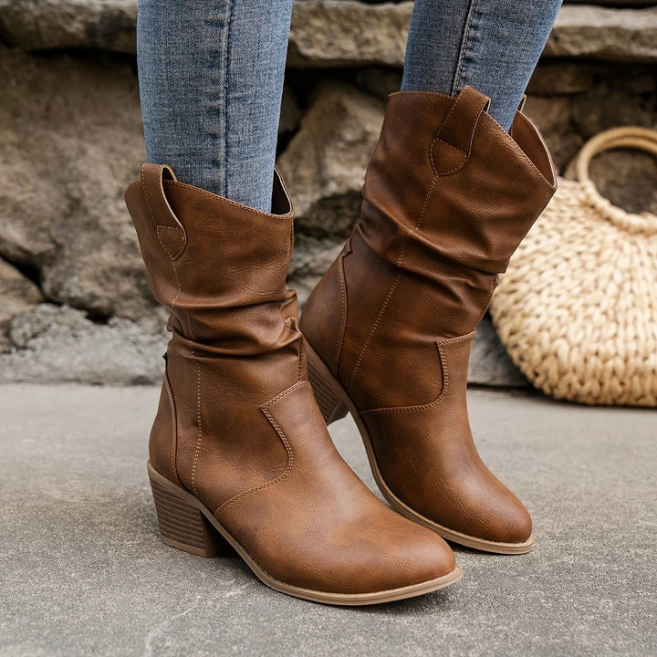 Lederstiefel für Damen mit bequemem Absatz – Amara