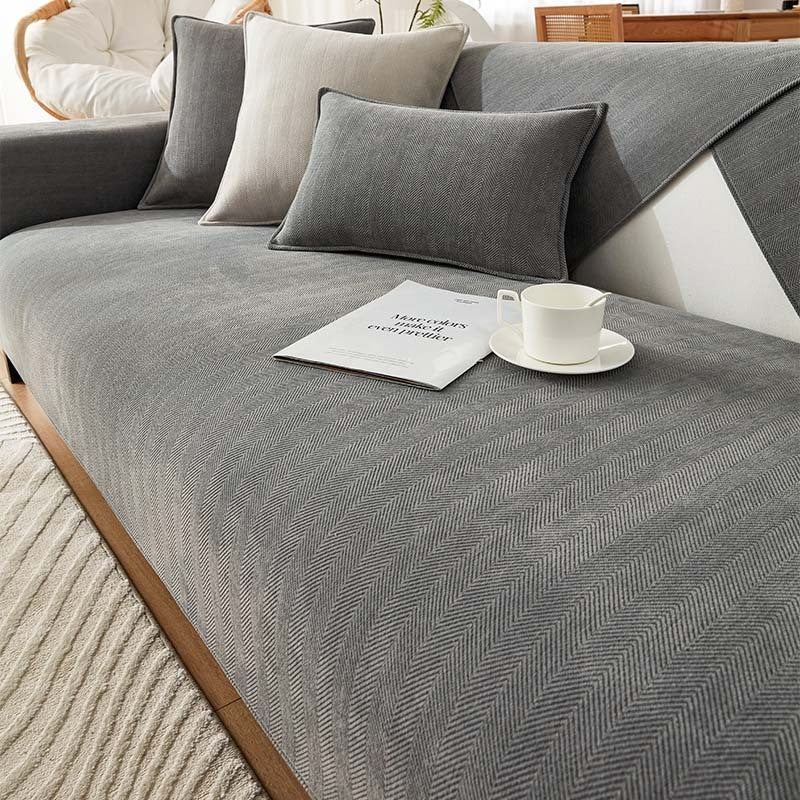 AestheticCover™ | Sofabezug aus Chenille mit Fischgrätmuster