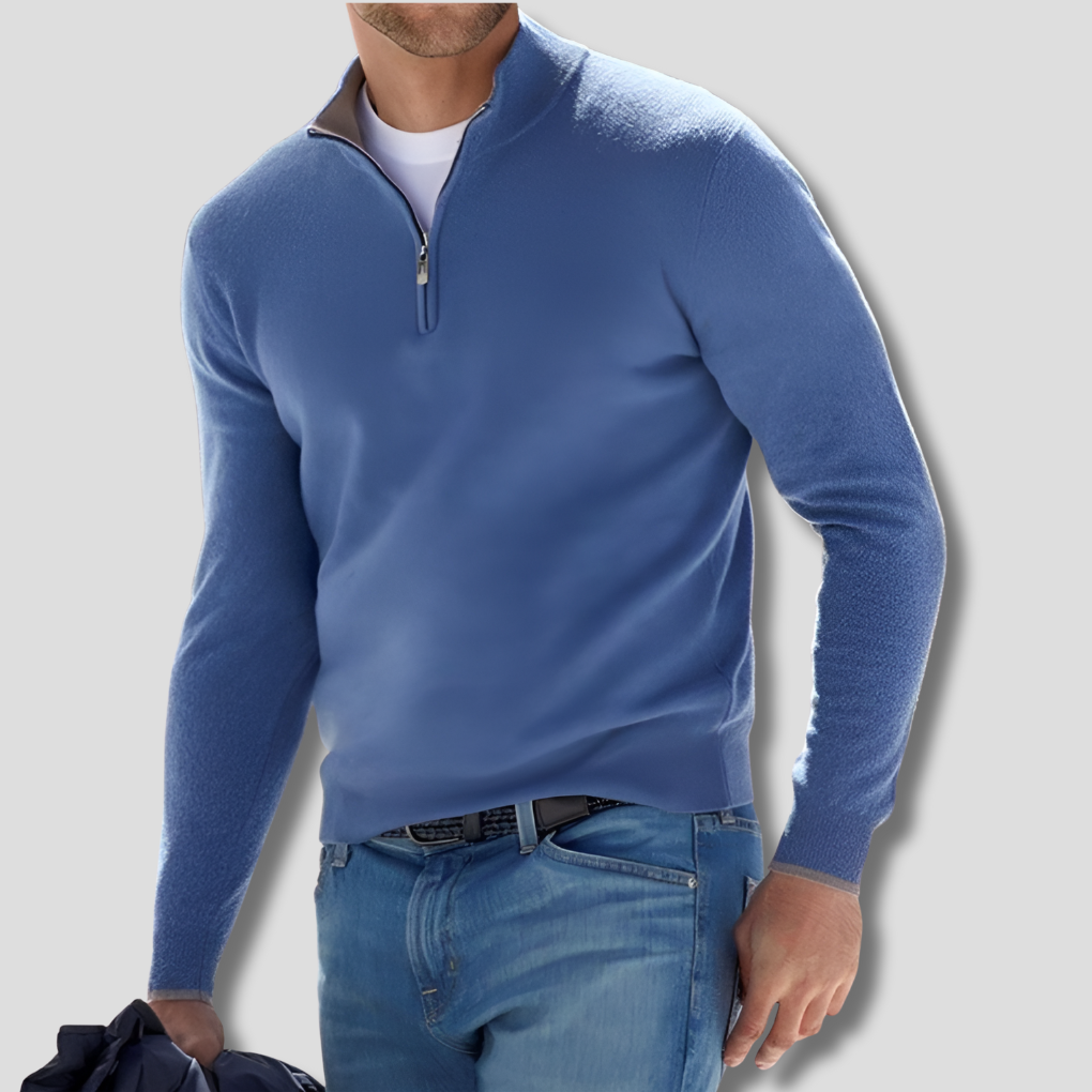 Baumwollpullover mit Reißverschlusskragen für Herren