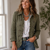 Blumenbestickte Utility-Jacke – Vintage-Boho-Stil mit Rüschenbesatz