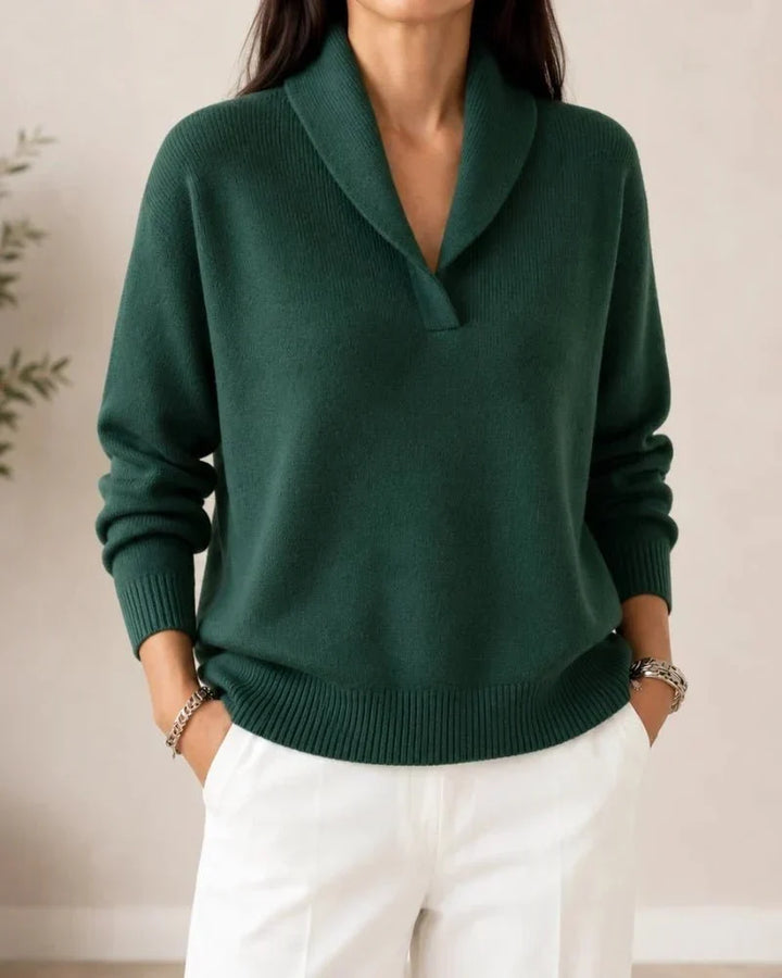 Weicher V-Ausschnitt-Pullover mit Schalkragen