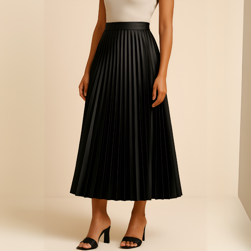 Satin-Plisseerock mit hoher Taille