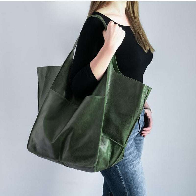 Übergroße Vintage-Umhängetasche aus Leder für Damen