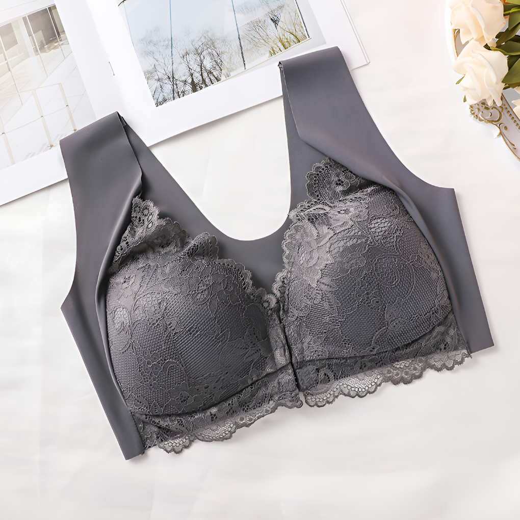 Women's bras with front closure and lace details
