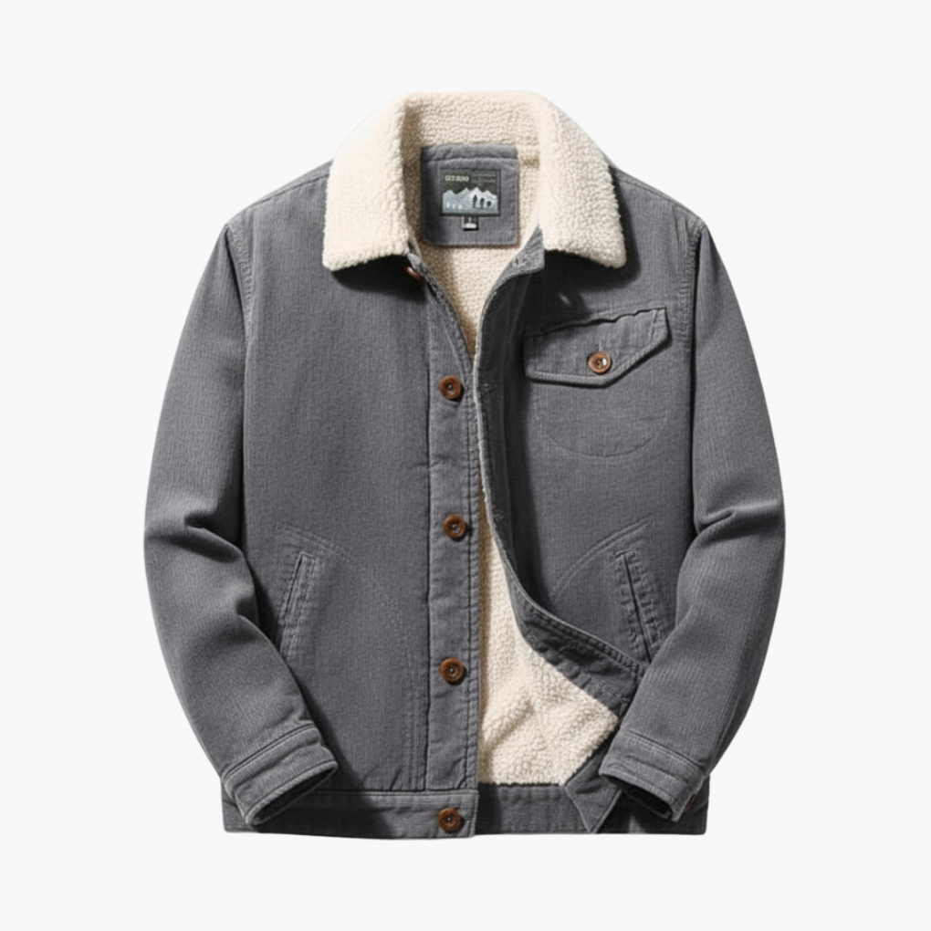 Herren Cordjacke mit Sherpa-Futter und Knopfverschluss