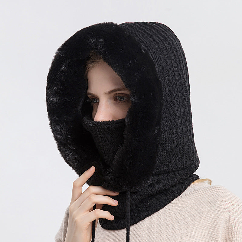 Plüsch-Kapuzenmütze mit Schal für Damen – warm und winddicht