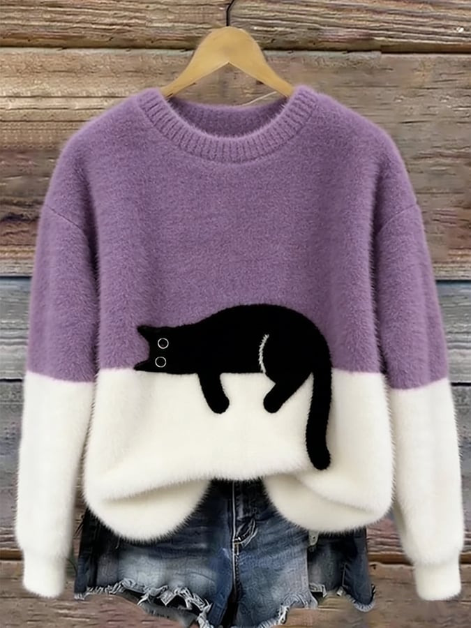 Oversized-Pullover mit Katzenprint