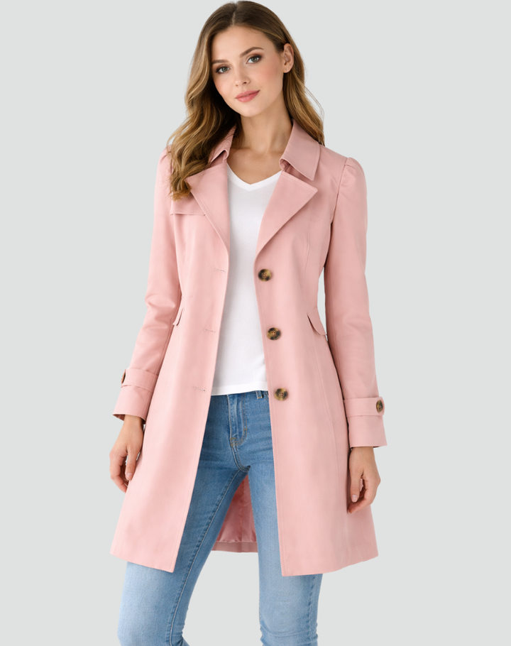Taillierter Damen-Trenchcoat mit klassischem Revers, mittellang