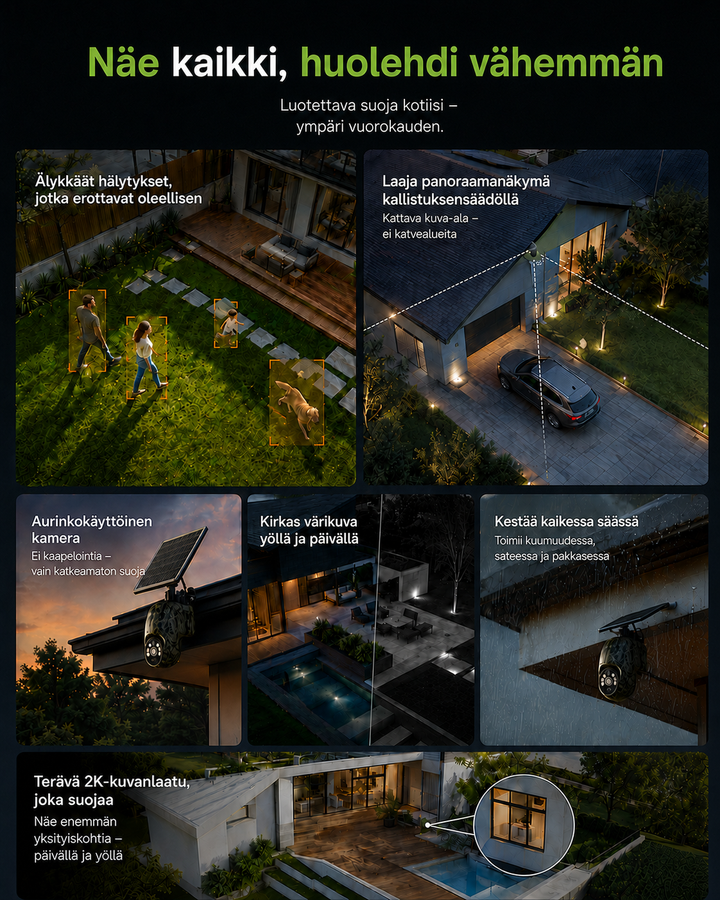 Solarbetriebene kabellose Sicherheitskamera mit 4G LTE oder WLAN, 2K, PTZ, Nachtsicht