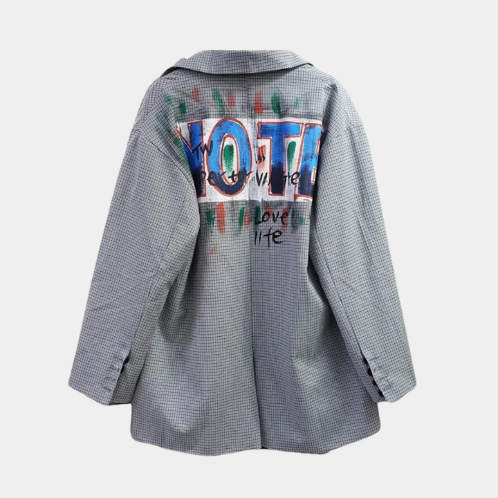 Oversized Damenblazer mit dezentem Karomuster