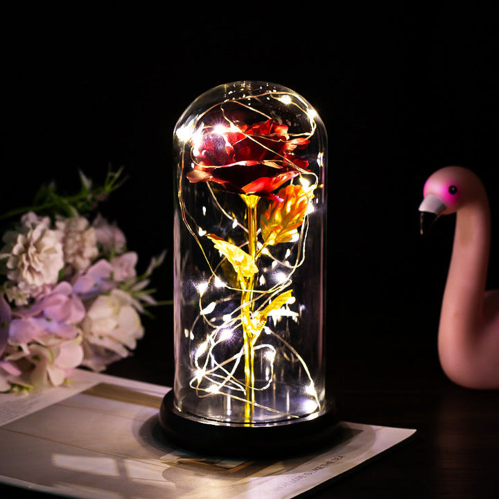 Rose unter Glaskuppel mit LED-Licht, romantisches Geschenk