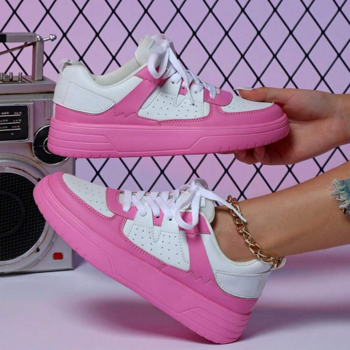 Damen Sommer-Sneaker mit Schnürsenkeln und dicker Sohle