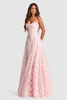 Erhöhtes 3D Blumen-Spitzen A-Linie Midi-Maxi-Kleid mit Drapiertem Ausschnitt