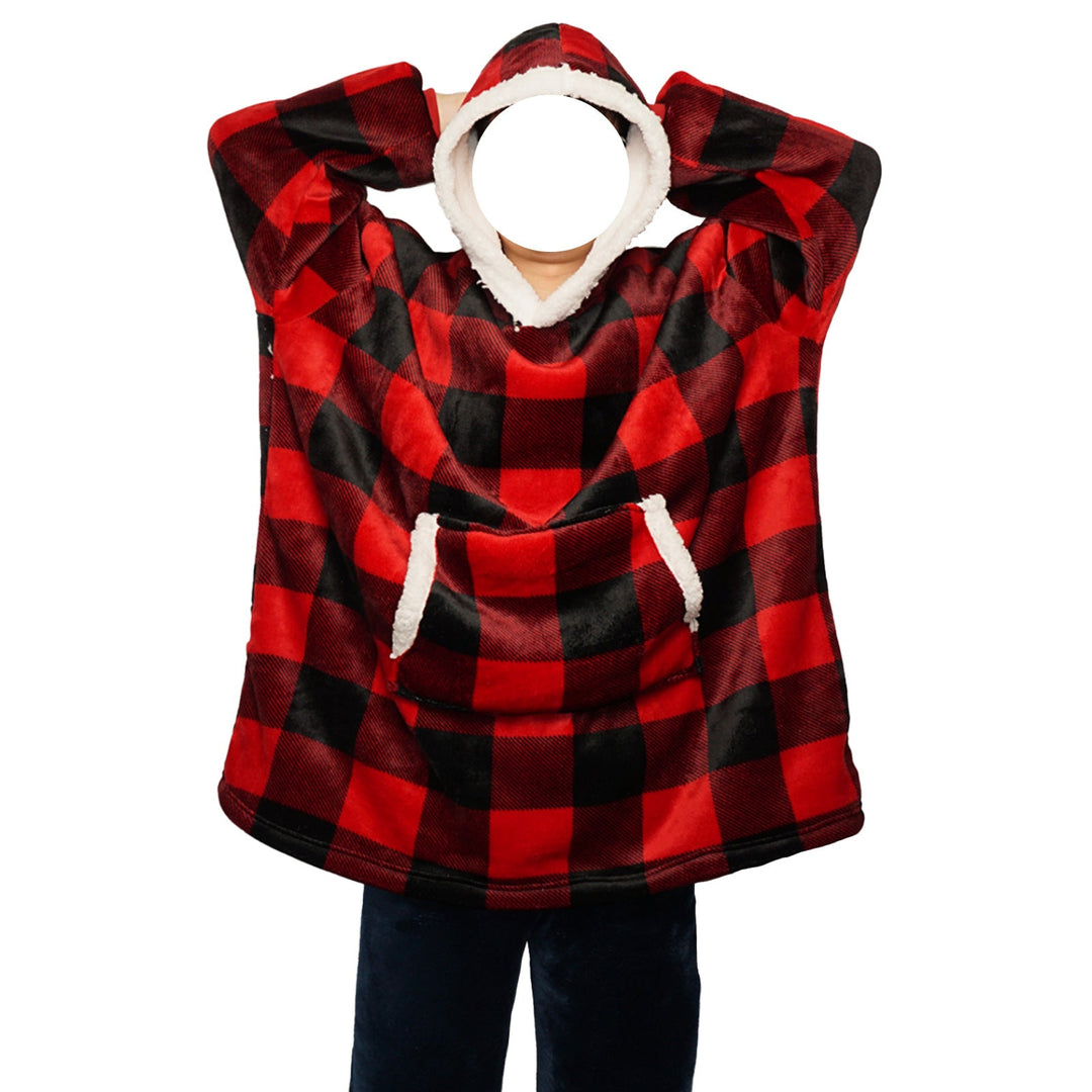 Decken-Hoodie aus Flanell mit Kapuze und Tasche – Einheitsgrösse