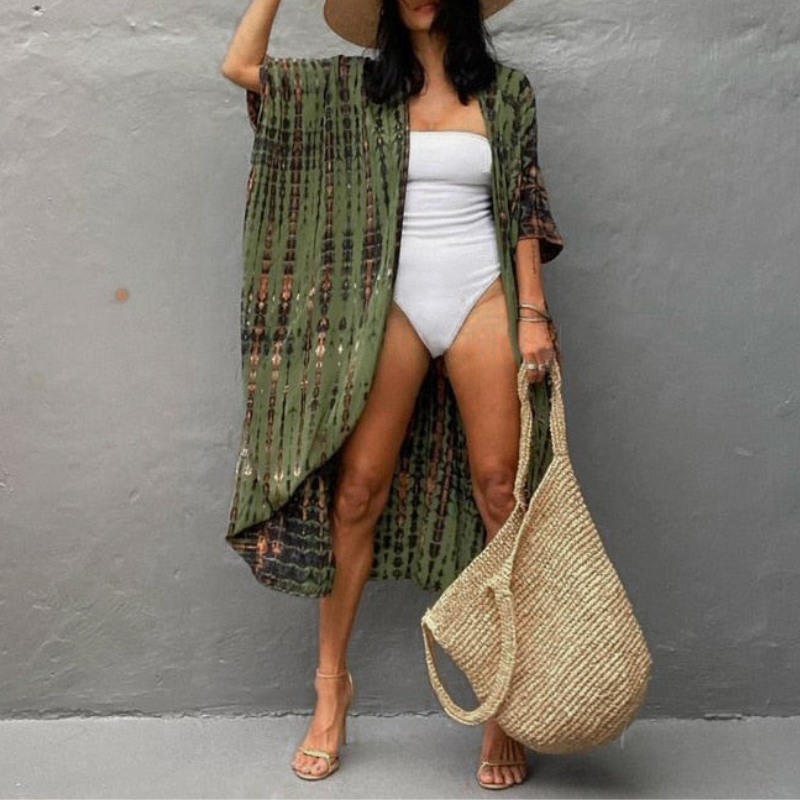 Boho-Chiffon-Strandbluse mit Kimonoärmeln – Ziva