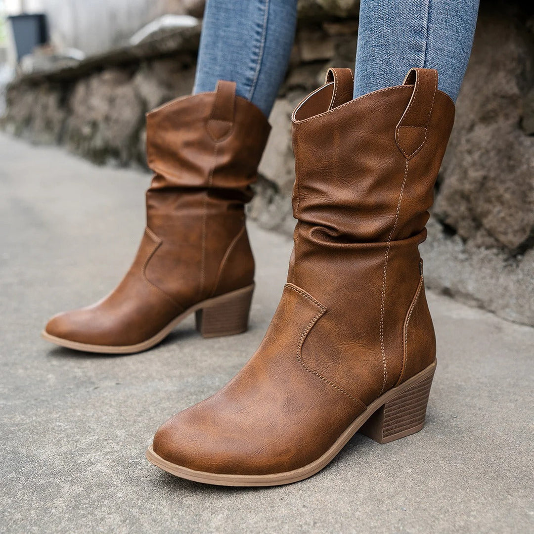 Lederstiefel für Damen mit bequemem Absatz – Amara