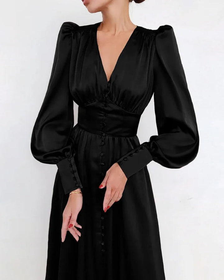 Elegantes Maxikleid aus Satin mit V-Ausschnitt