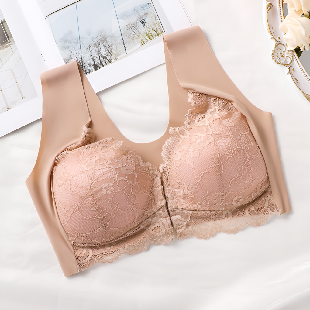 Women's bras with front closure and lace details