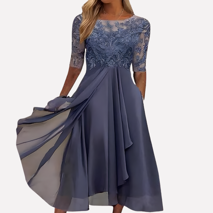 Damen florales Chiffon-Abendkleid mit Spitze