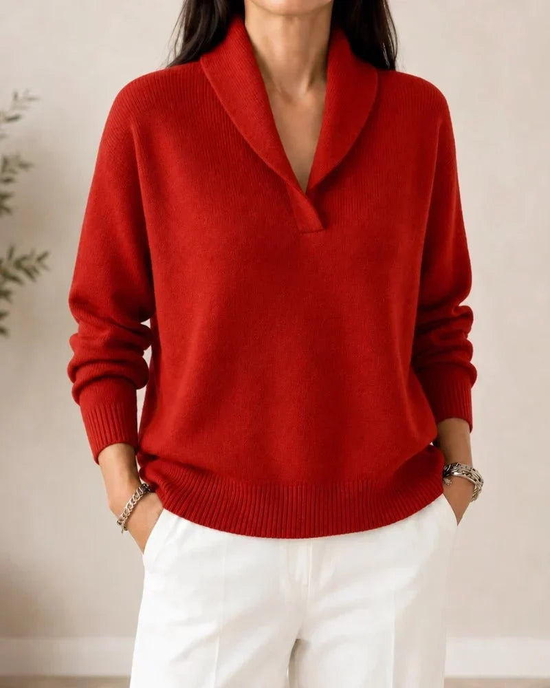 Weicher V-Ausschnitt-Pullover mit Schalkragen