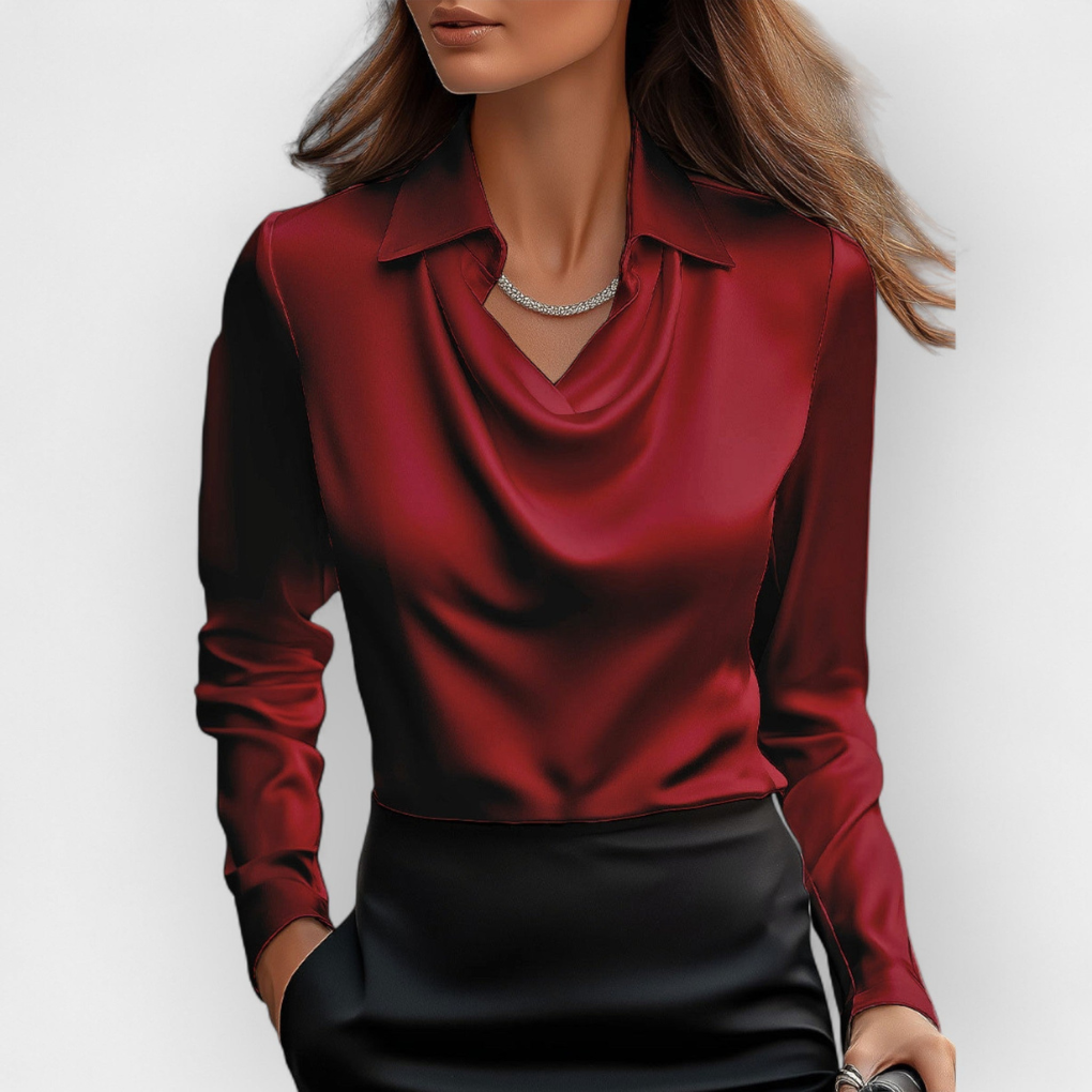Elegante Satinbluse mit Wasserfallkragen