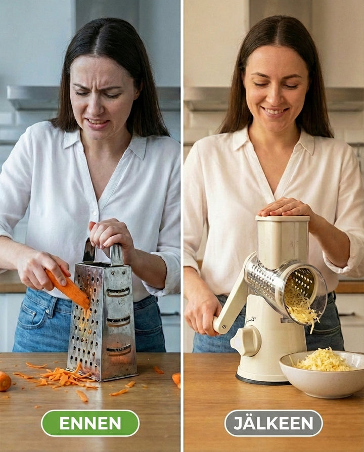 3-in-1 Rotationsgemüseschneider mit Saugfuß und austauschbaren Trommeln