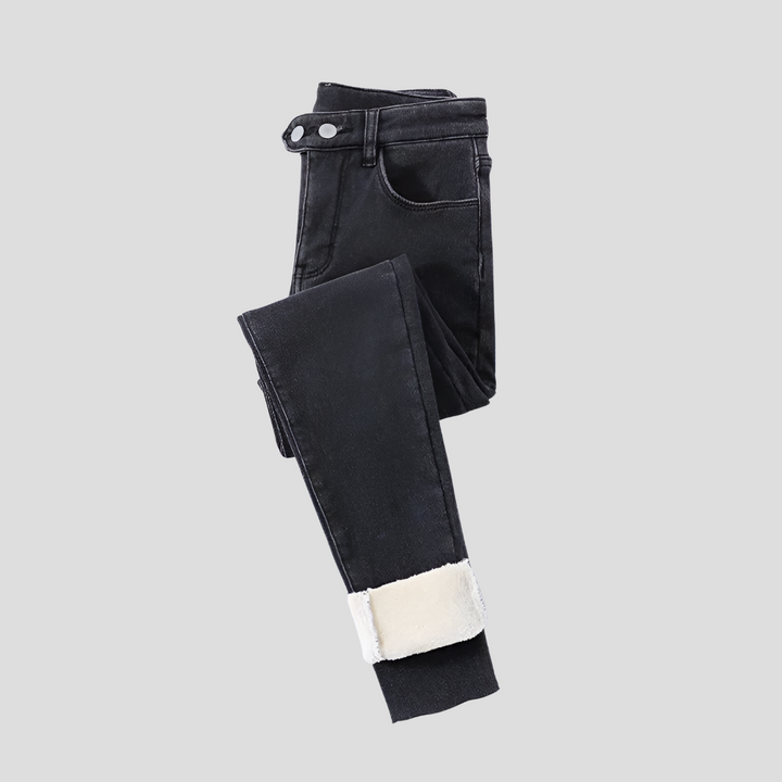 Winterjeans für Damen mit hoher Taille, gefüttert für kalte Tage